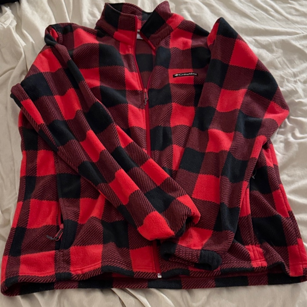 Columbia Red and Black Checkered Fleece Jacket
